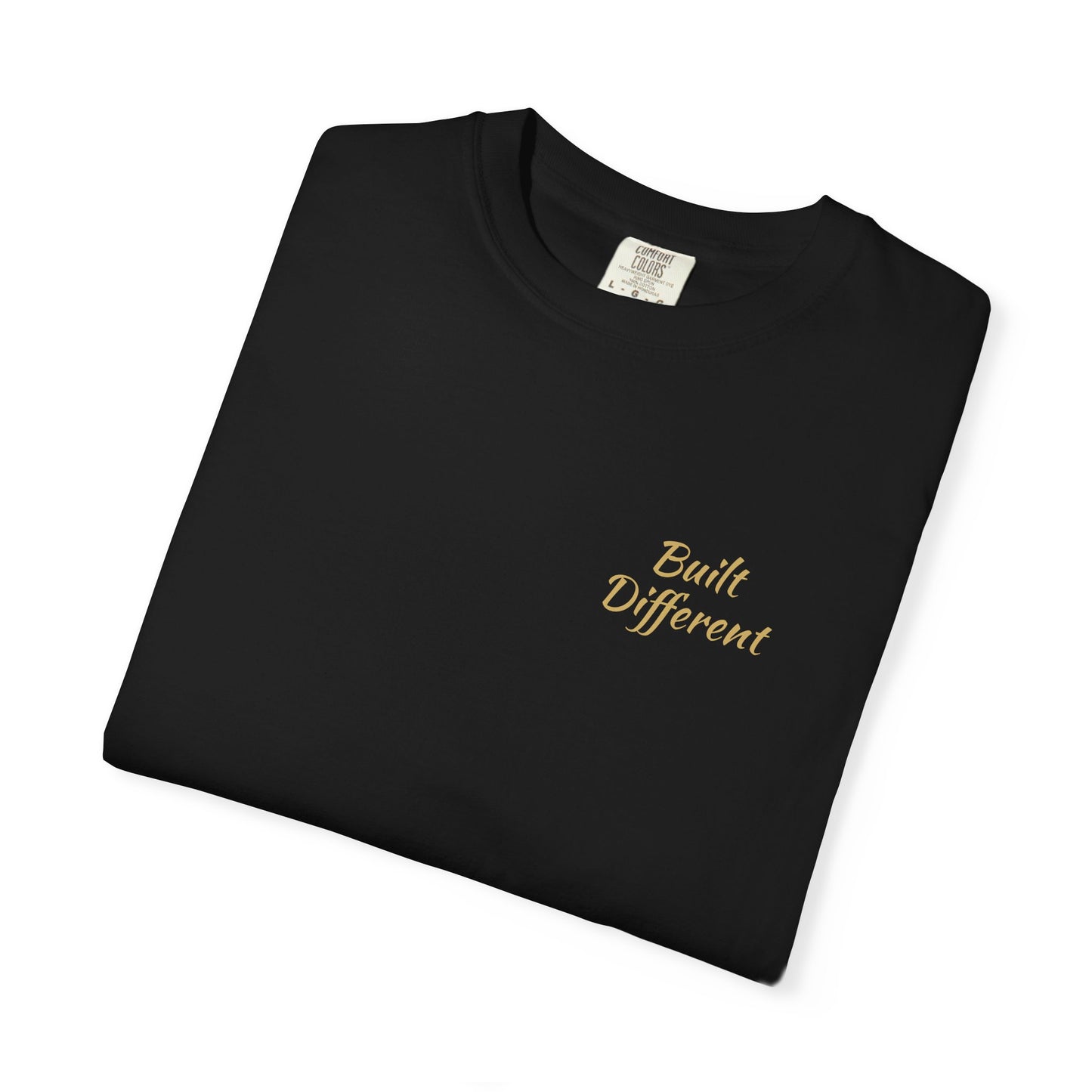 Built Different T-Shirt — Motivational Graphic Tee in Gold Script