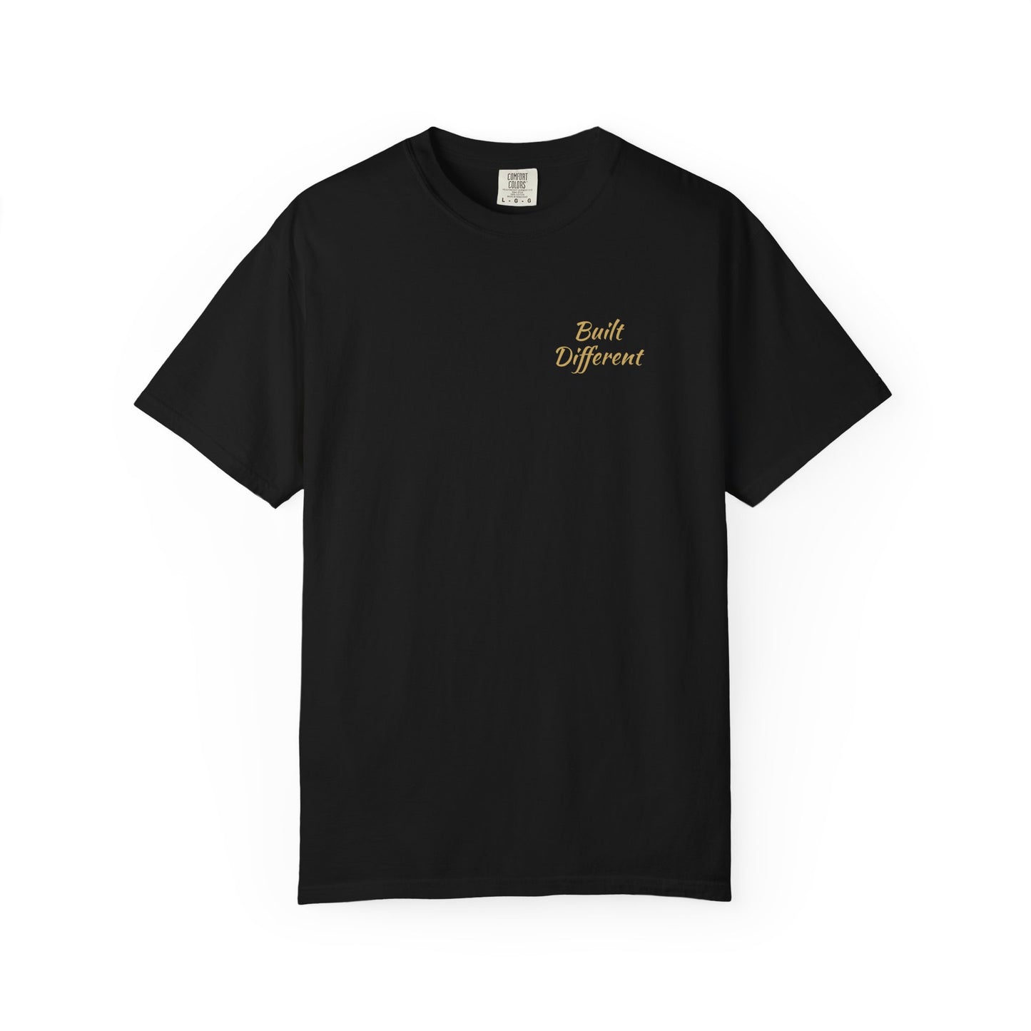 Built Different T-Shirt — Motivational Graphic Tee in Gold Script