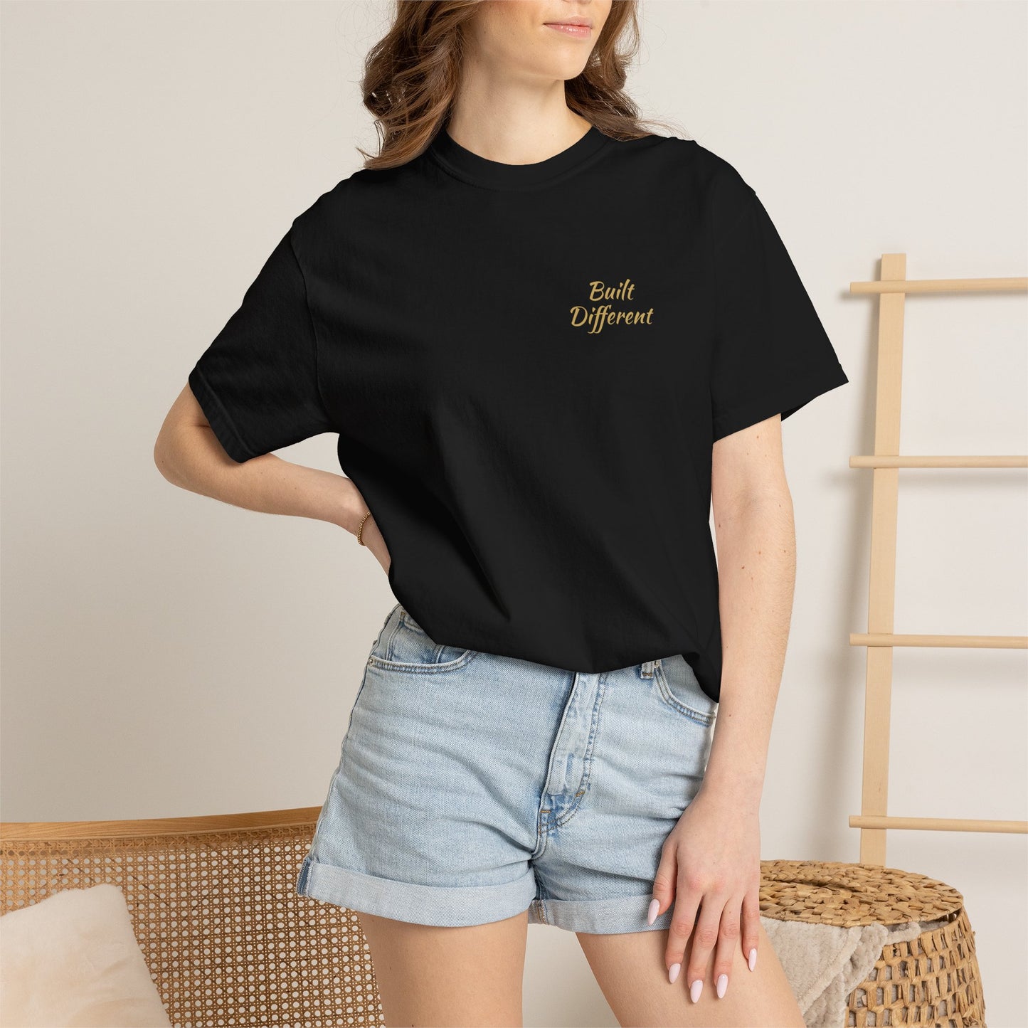 Built Different T-Shirt — Motivational Graphic Tee in Gold Script